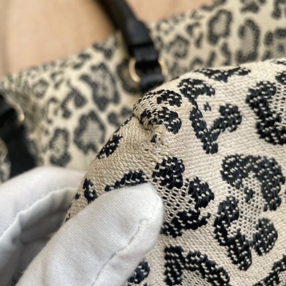 See By Chloe Leopard purse shoulder bag in beige/black canvas & black leather - Picture 13 of 16